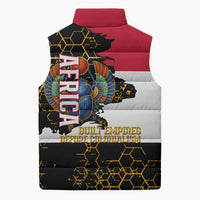 Hatshepsut Sleeveless Puffer Jacket with Royal Portrait, Pre-Colonial Empires Text and Red-Black Honeycomb - Wonder Print Shop