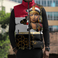 Hatshepsut Sleeveless Puffer Jacket with Royal Portrait, Pre-Colonial Empires Text and Red-Black Honeycomb - Wonder Print Shop
