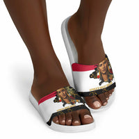 Hatshepsut Slide Sandals with Royal Portrait, Pre-Colonial Empires Text and Red-Black Honeycomb - Wonder Print Shop