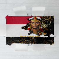 Hatshepsut Tablecloth with Royal Portrait, Pre-Colonial Empires Text and Red-Black Honeycomb - Wonder Print Shop