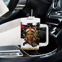 Hatshepsut Tumbler With Handle with Royal Portrait, Pre-Colonial Empires Text and Red-Black Honeycomb - Wonder Print Shop