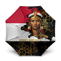 Hatshepsut Umbrella with Royal Portrait, Pre-Colonial Empires Text and Red-Black Honeycomb - Wonder Print Shop