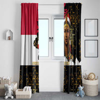 Hatshepsut Window Curtain with Royal Portrait, Pre-Colonial Empires Text and Red-Black Honeycomb - Wonder Print Shop
