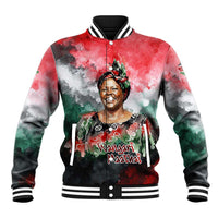 Wangari Maathai Baseball Jacket Kenyan Flag Watercolor Style - Environmental Quote Planting Trees Tribute Eco-Activism - Wonder Print Shop