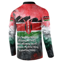 Wangari Maathai Button Sweatshirt Kenyan Flag Watercolor Style - Environmental Quote Planting Trees Tribute Eco-Activism