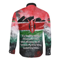 Wangari Maathai Long Sleeve Button Shirt Kenyan Flag Watercolor Style - Environmental Quote Planting Trees Tribute Eco-Activism - Wonder Print Shop