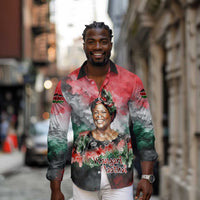 Wangari Maathai Long Sleeve Button Shirt Kenyan Flag Watercolor Style - Environmental Quote Planting Trees Tribute Eco-Activism - Wonder Print Shop