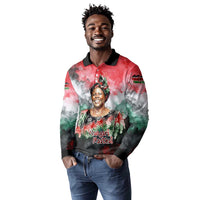 Wangari Maathai Long Sleeve Polo Shirt Kenyan Flag Watercolor Style - Environmental Quote Planting Trees Tribute Eco-Activism - Wonder Print Shop