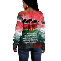 Wangari Maathai Off Shoulder Sweater Kenyan Flag Watercolor Style - Environmental Quote Planting Trees Tribute Eco-Activism - Wonder Print Shop