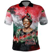 Wangari Maathai Polo Shirt Kenyan Flag Watercolor Style - Environmental Quote Planting Trees Tribute Eco-Activism - Wonder Print Shop