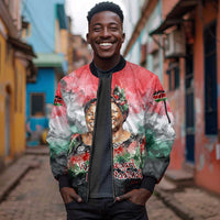 Wangari Maathai Sleeve Zip Bomber Jacket Kenyan Flag Watercolor Style - Environmental Quote Planting Trees Tribute Eco-Activism - Wonder Print Shop