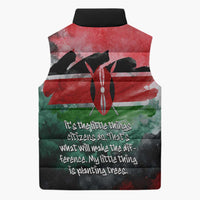 Wangari Maathai Sleeveless Puffer Jacket Kenyan Flag Watercolor Style - Environmental Quote Planting Trees Tribute Eco-Activism - Wonder Print Shop