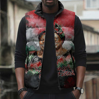 Wangari Maathai Sleeveless Puffer Jacket Kenyan Flag Watercolor Style - Environmental Quote Planting Trees Tribute Eco-Activism - Wonder Print Shop