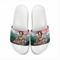 Wangari Maathai Slide Sandals Kenyan Flag Watercolor Style - Environmental Quote Planting Trees Tribute Eco-Activism - Wonder Print Shop