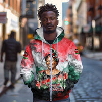 Wangari Maathai Zip Hoodie Kenyan Flag Watercolor Style - Environmental Quote Planting Trees Tribute Eco-Activism - Wonder Print Shop