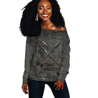 Queen Nzinga Off Shoulder Sweater Fierce African Warrior Queen - Dark Tribal Fire Art - Wonder Print Shop