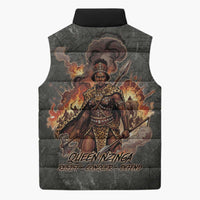 Queen Nzinga Sleeveless Puffer Jacket Fierce African Warrior Queen - Dark Tribal Fire Art - Wonder Print Shop