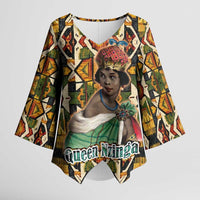 Queen Nzinga Kimono Sleeve Blouse Mbandi Traditional Regal Portrait Empowerment Quote African Female Leadership - Wonder Print Shop