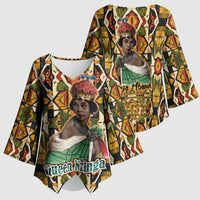 Queen Nzinga Kimono Sleeve Blouse Mbandi Traditional Regal Portrait Empowerment Quote African Female Leadership - Wonder Print Shop