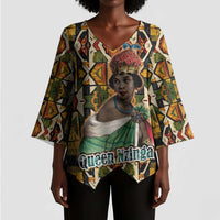 Queen Nzinga Kimono Sleeve Blouse Mbandi Traditional Regal Portrait Empowerment Quote African Female Leadership - Wonder Print Shop