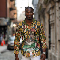 Queen Nzinga Long Sleeve Button Shirt Mbandi Traditional Regal Portrait Empowerment Quote African Female Leadership - Wonder Print Shop