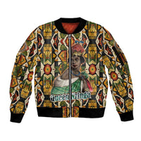 Queen Nzinga Sleeve Zip Bomber Jacket Mbandi Traditional Regal Portrait Empowerment Quote African Female Leadership - Wonder Print Shop