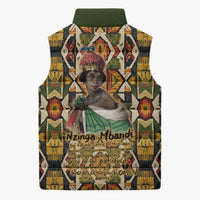 Queen Nzinga Sleeveless Puffer Jacket Mbandi Traditional Regal Portrait Empowerment Quote African Female Leadership - Wonder Print Shop