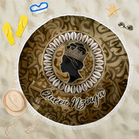 Queen Nzinga Beach Blanket Cowrie Crown Silhouette Royal Power - Wonder Print Shop