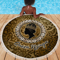 Queen Nzinga Beach Blanket Cowrie Crown Silhouette Royal Power - Wonder Print Shop
