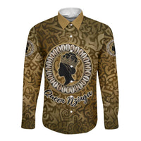Queen Nzinga Long Sleeve Button Shirt Cowrie Crown Silhouette Royal Power - Wonder Print Shop