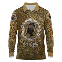 Queen Nzinga Long Sleeve Polo Shirt Cowrie Crown Silhouette Royal Power - Wonder Print Shop