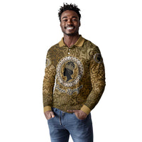 Queen Nzinga Long Sleeve Polo Shirt Cowrie Crown Silhouette Royal Power - Wonder Print Shop