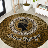 Queen Nzinga Round Carpet Cowrie Crown Silhouette Royal Power - Wonder Print Shop