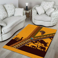 Tribal Africa Heritage with South Africa Flag Area Rug Wildlife Silhouettes in Earthy Yellow and Brown