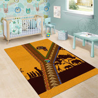 Tribal Africa Heritage with South Africa Flag Area Rug Wildlife Silhouettes in Earthy Yellow and Brown