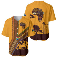 Tribal Africa Heritage with South Africa Flag Baseball Jersey Wildlife Silhouettes in Earthy Yellow and Brown