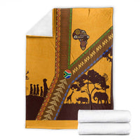 Tribal Africa Heritage with South Africa Flag Blanket Wildlife Silhouettes in Earthy Yellow and Brown