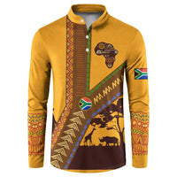 Tribal Africa Heritage with South Africa Flag Button Sweatshirt Wildlife Silhouettes in Earthy Yellow and Brown