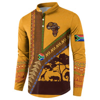 Tribal Africa Heritage with South Africa Flag Button Sweatshirt Wildlife Silhouettes in Earthy Yellow and Brown