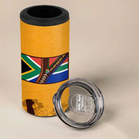 Tribal Africa Heritage with South Africa Flag 4 in 1 Can Cooler Tumbler Wildlife Silhouettes in Earthy Yellow and Brown