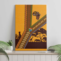 Tribal Africa Heritage with South Africa Flag Canvas Wall Art Wildlife Silhouettes in Earthy Yellow and Brown