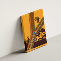 Tribal Africa Heritage with South Africa Flag Canvas Wall Art Wildlife Silhouettes in Earthy Yellow and Brown