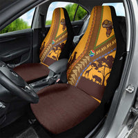 Tribal Africa Heritage with South Africa Flag Car Seat Cover Wildlife Silhouettes in Earthy Yellow and Brown