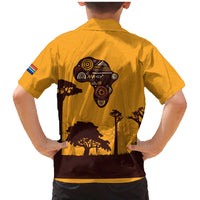 Tribal Africa Heritage with South Africa Flag Family Matching Mermaid Dress and Hawaiian Shirt Wildlife Silhouettes in Earthy Yellow and Brown