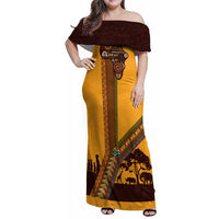 Tribal Africa Heritage with South Africa Flag Family Matching Off Shoulder Maxi Dress and Hawaiian Shirt Wildlife Silhouettes in Earthy Yellow and Brown