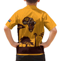 Tribal Africa Heritage with South Africa Flag Family Matching Tank Maxi Dress and Hawaiian Shirt Wildlife Silhouettes in Earthy Yellow and Brown