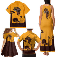 Tribal Africa Heritage with South Africa Flag Family Matching Tank Maxi Dress and Hawaiian Shirt Wildlife Silhouettes in Earthy Yellow and Brown