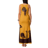 Tribal Africa Heritage with South Africa Flag Family Matching Tank Maxi Dress and Hawaiian Shirt Wildlife Silhouettes in Earthy Yellow and Brown