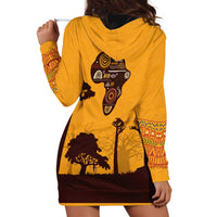 Tribal Africa Heritage with South Africa Flag Hoodie Dress Wildlife Silhouettes in Earthy Yellow and Brown
