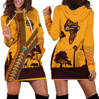 Tribal Africa Heritage with South Africa Flag Hoodie Dress Wildlife Silhouettes in Earthy Yellow and Brown
